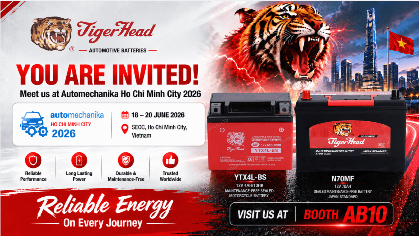 Tiger Head Battery Group présente ses solutions d'alimentation pour l'automobile au salon Automechanika Ho Chi Minh City 2026